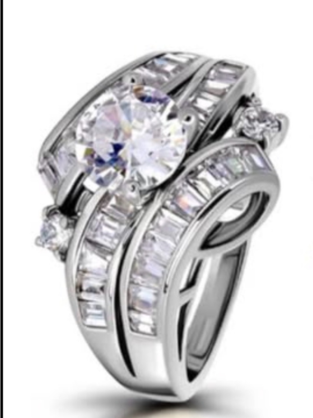 NWT-Hoops & Loops 925 Sterling Silver CZ Channel Set Triple Row Stunning Ring